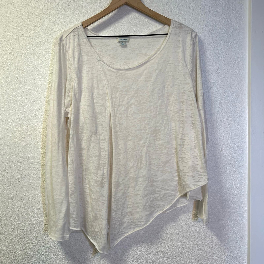 Sundance gauzy open drape long sleeve boat neck shirt asymmetrical, India